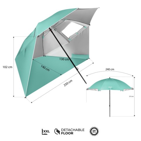 NC17114 PARASOL/PARAWAN PLAŻOWY 2W1 XXL 240 CM ZIELONY NILS NILS