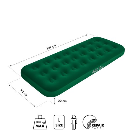 NC2801 MATERAC TURYSTYCZNY DMUCHANY 191X73X22 CM ZIELONY NILS CAMP NILS CAMP