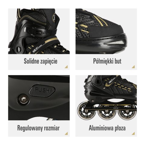 NA1128 CZARNO-ZŁOTE ROZM. XL(43-45) ŁYŻWOROLKI NILS EXTREME NILS EXTREME