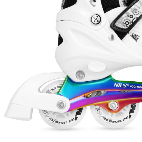 NH10905 4w1 ŁYŻWOROLKI LED BIAŁE Z WYM. PŁOZĄ HOKEJOWĄ RAINBOW ROZM. L(39-42) NILS EXTREME NILS EXTREME