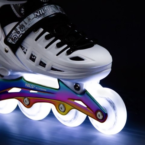 NH10905 4w1 ŁYŻWOROLKI LED BIAŁE Z WYM. PŁOZĄ HOKEJOWĄ RAINBOW ROZM. L(39-42) NILS EXTREME NILS EXTREME