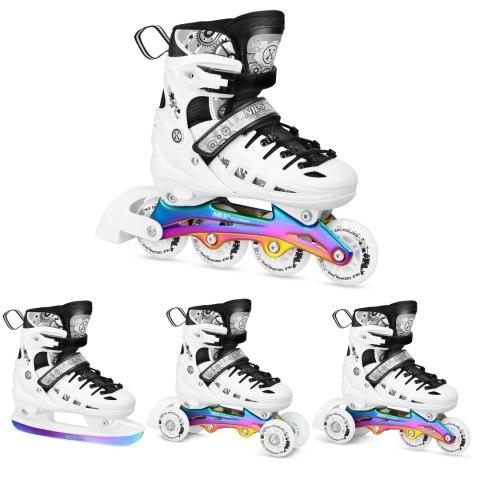 NH10905 4w1 ŁYŻWOROLKI LED BIAŁE Z WYM. PŁOZĄ HOKEJOWĄ RAINBOW ROZM. L(39-42) NILS EXTREME NILS EXTREME