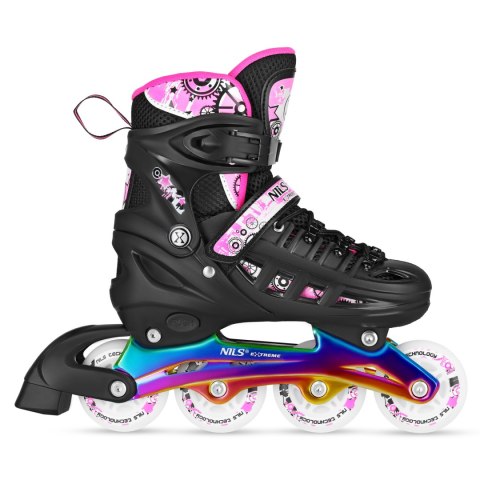 NH10905 4w1 ŁYŻWOROLKI LED RÓŻOWE Z WYM. PŁOZĄ HOKEJOWĄ RAINBOW ROZM. M(35-38) NILS EXTREME NILS EXTREME