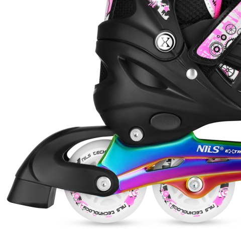 NH10905 4w1 ŁYŻWOROLKI LED RÓŻOWE Z WYM. PŁOZĄ HOKEJOWĄ RAINBOW ROZM. M(35-38) NILS EXTREME NILS EXTREME