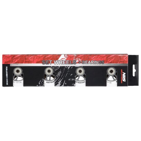 PU 90x24 82A BIAŁE MATOWE (4 szt.) + ABEC-9 CHROME (8 szt.) ZESTAW NILS EXTREME NILS EXTREME