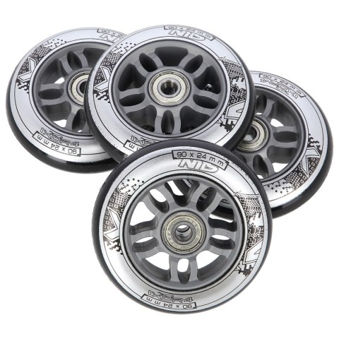 PU 90x24 82A CZARNE (4 szt.) + ABEC-9 CHROME (8 szt.) ZESTAW NILS EXTREME NILS EXTREME
