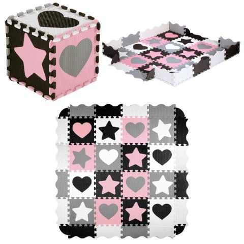 MD03 MATA DZIECIĘCA PUZZLE KOJEC PINK HEARTS 36 ELEMENTÓW 140x140CM NILS FUN NILS FUN