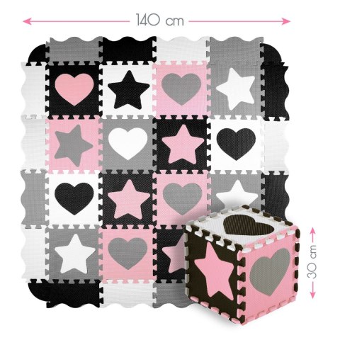MD03 MATA DZIECIĘCA PUZZLE KOJEC PINK HEARTS 36 ELEMENTÓW 140x140CM NILS FUN NILS FUN