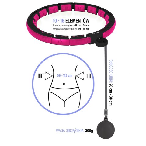 HHM16 HULA HOP BLACK/PINK Z MAGNESAMI I OBCIĄŻNIKIEM + LICZNIK HMS HMS