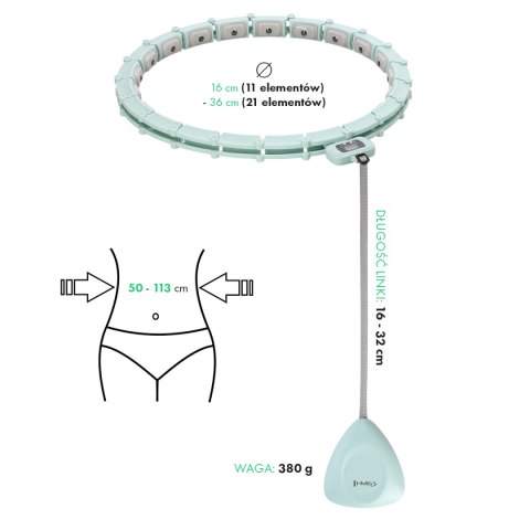 ZESTAW HULA HOP MAGNETYCZNY GREEN HHM14 Z LICZNIKIEM HMS + PAS WYSZCZUPLAJĄCY BR163 BLACK HMS