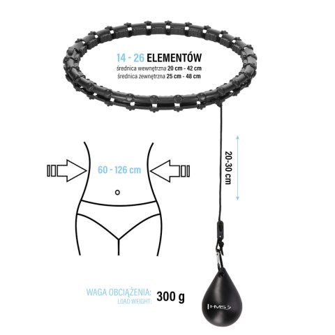 ZESTAW HULA HOP HHW11 BLACK Z WYPUSTKAMI I OBCIĄŻNIKIEM + PAS BR163 BLACK PLUS SIZE HMS HMS