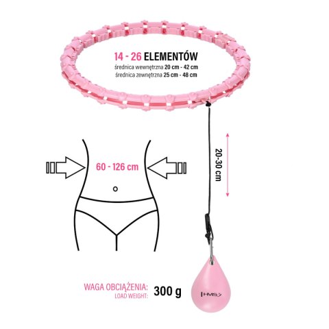ZESTAW HULA HOP HHW11 LIGHT PINK Z WYPUSTKAMI I OBCIĄŻNIKIEM + PAS BR163 BLACK PLUS SIZE HMS HMS