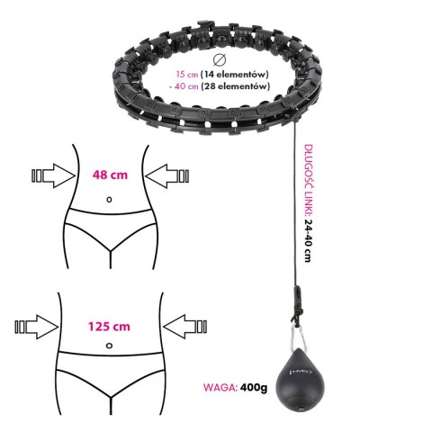 ZESTAW HULA HOP HHW12 BLACK Z WYPUSTKAMI I OBCIĄŻNIKIEM HMS + PAS BR163 BLACK PLUS SIZE HMS