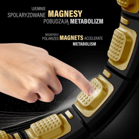 ZESTAW HULA HOP MAGNETYCZNY BLACK/GOLD HHM13 Z LICZNIKIEM HMS + PAS WYSZCZUPLAJĄCY BR163 BLACK HMS