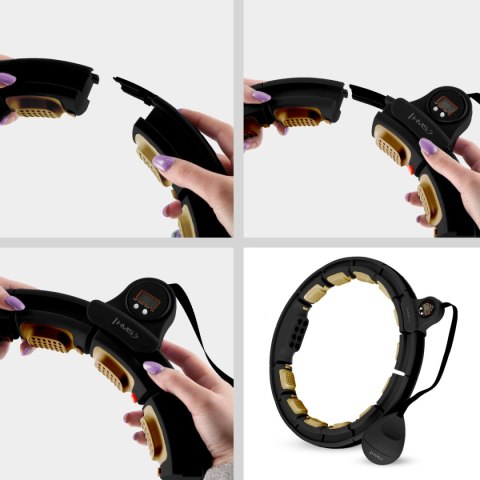 ZESTAW HULA HOP MAGNETYCZNY BLACK/GOLD HHM13 Z LICZNIKIEM HMS + PAS WYSZCZUPLAJĄCY BR163 BLACK HMS