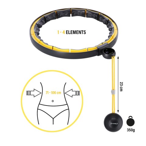 ZESTAW HULA HOP MAGNETYCZNY BLACK/YELLOW HHM21 Z LICZNIKIEM HMS + PAS WYSZCZUPLAJĄCY BR1313 HMS