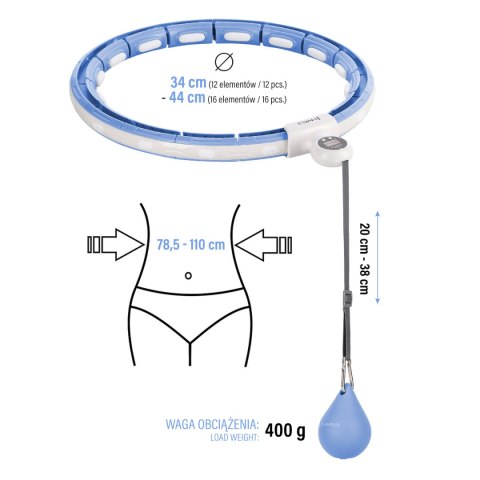 ZESTAW HULA HOP MAGNETYCZNY BLUE HHM15 Z LICZNIKIEM HMS + PAS BR163 BLACK PLUS SIZE HMS