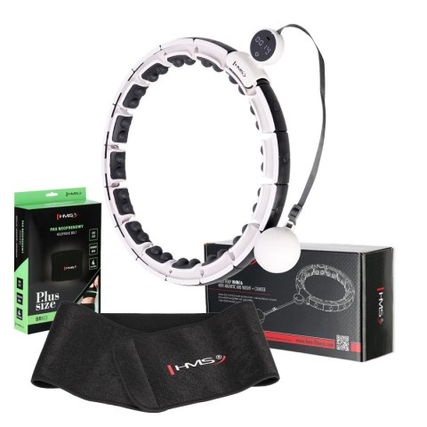 ZESTAW HULA HOP MAGNETYCZNY WHITE HHM16 Z LICZNIKIEM HMS + PAS BR163 BLACK PLUS SIZE HMS