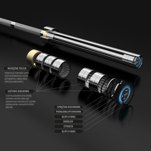 GO900 GRYF OLIMPIJSKI 20KG 2200MM HMS PREMIUM + ZG1500 SILVER ZACISKI LOCK JAW (2 szt) HMS PREMIUM