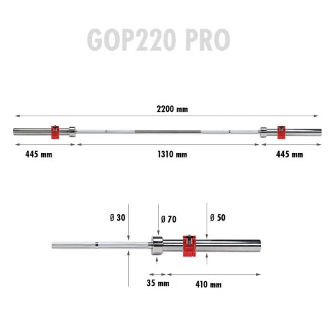 GOP220 PRO + ZG1000R ZACISKI LOCK GRYF PROSTY OLIMPIJSKI 20KG 2200MM HMS HMS