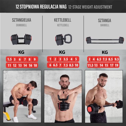 SGR18 PRO SET 3W1 ZESTAW REGULOWANYCH SZTANGIELEK 41 KG HMS HMS