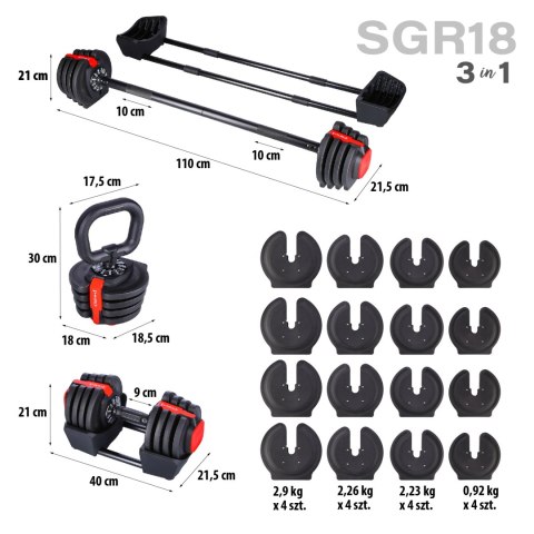 SGR18 PRO SET 3W1 ZESTAW REGULOWANYCH SZTANGIELEK 41 KG HMS HMS