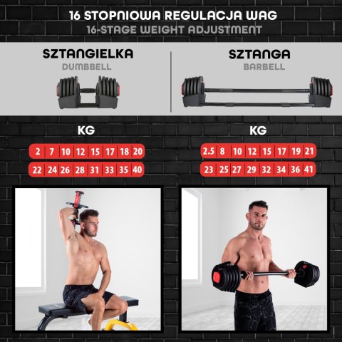 SGR40 PRO SET 2W1 ZESTAW REGULOWANYCH SZTANGIELEK 43,5 KG HMS HMS