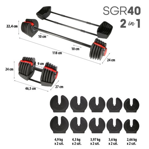 SGR40 PRO SET 2W1 ZESTAW REGULOWANYCH SZTANGIELEK 43,5 KG HMS HMS