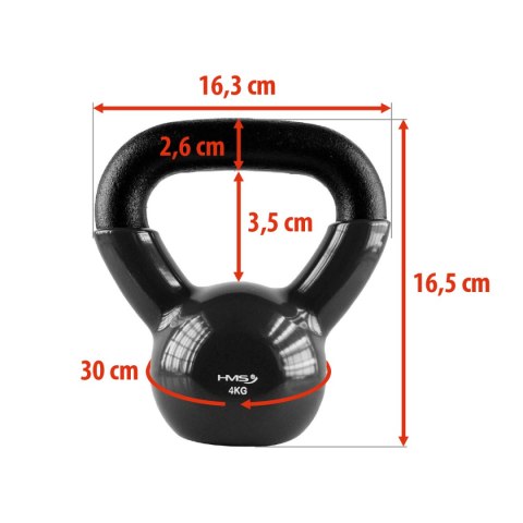 KNV04 BLACK KETTLEBELL ŻELIWNY POKRYTY WINYLEM HMS HMS