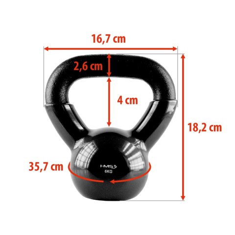 KNV06 BLACK KETTLEBELL ŻELIWNY POKRYTY WINYLEM HMS HMS