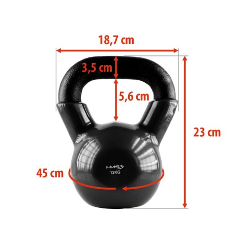 KNV12 BLACK KETTLEBELL ŻELIWNY POKRYTY WINYLEM HMS HMS