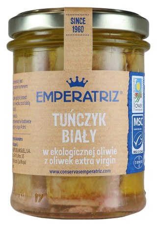 TUŃCZYK BIAŁY FILETY MSC W BIO OLIWIE Z OLIWEK EXTRA VIRGIN 180 g (120 g) (SŁOIK) - EMPERATRIZ EMPERATRIZ (tuńczyki, sardynki, makrele)