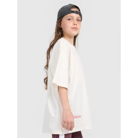 T-shirt oversize z nadrukiem dziewczęcy 4F 4FJRAW25TTSHF3187-11S