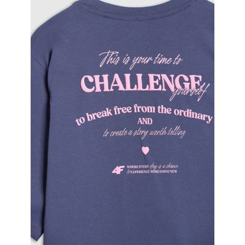 T-shirt oversize z nadrukiem dziewczęcy 4F 4FJRAW25TTSHF3187-33S