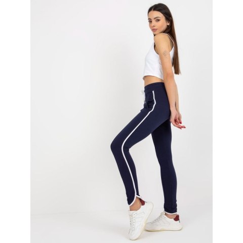 Granatowe dresowe spodnie basic z lampasami RUE PARIS (LO-DR-LK-239.14)