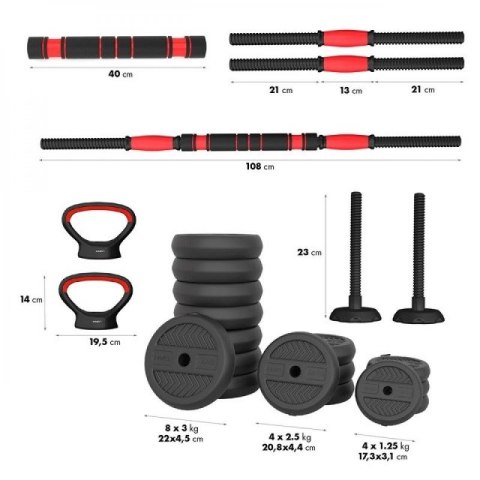 Zestaw ciężarów 6w1 HMS SGN140 (sztanga, sztangielki i kettlebell) 40kg