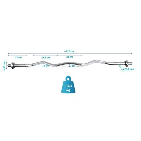 Gryf 1200 mm lekko łamany z gwintem