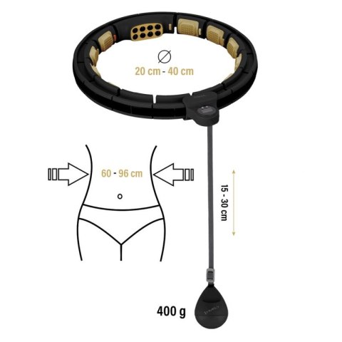HHM13 NEW HULA HOP BLACK/GOLD Z MAGNESAMI I OBCIĄŻNIKIEM + LICZNIK HMS HMS