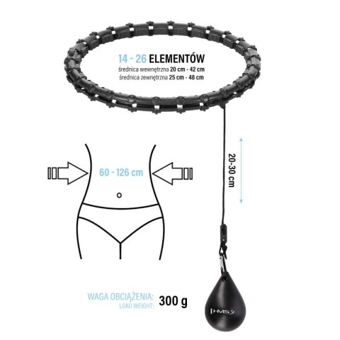 Zestaw Hula Hop HHW11 BLACK z wypustkami i obciążnikiem + pas BR163 BLACK PLUS SIZE HMS HMS