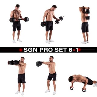 Zestaw ciężarów 6w1 HMS SGN120 (sztanga, sztangielki i kettlebell) 20kg HMS