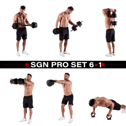 Zestaw ciężarów 6w1 HMS SGN120 (sztanga, sztangielki i kettlebell) 20kg HMS
