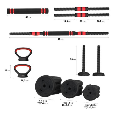 Zestaw ciężarów 6w1 HMS SGN120 (sztanga, sztangielki i kettlebell) 20kg HMS