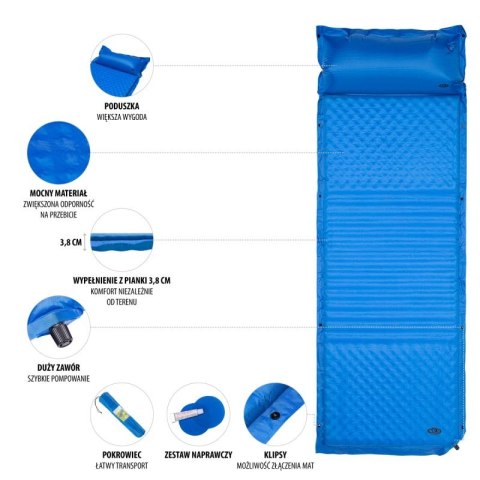 Mata samopompująca z poduszką NILS CAMP NC4001 niebieska - 3.8 cm Nils Extreme
