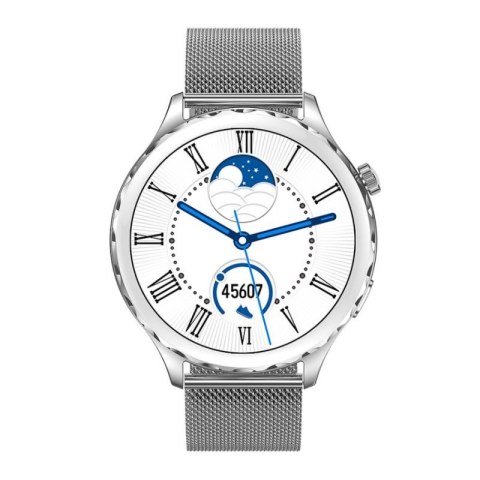 Smartwatch Damski Rubicon RNCF02-1 Srebrno-Srebrny + Czarny Silikonowy Pasek RUBICON