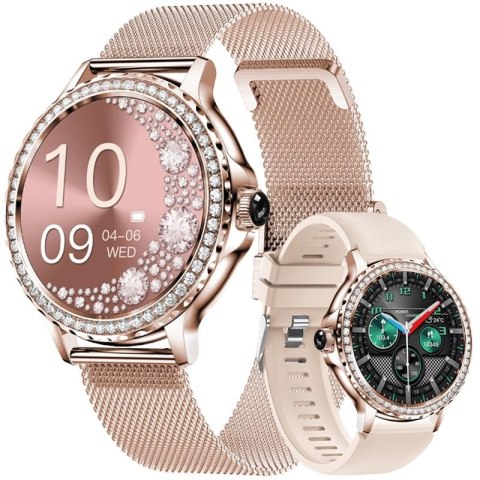 Smartwatch Damski VELTORI VT320-1 Złota Bransoleta + Różowy Pasek Silikonowy VELTORI