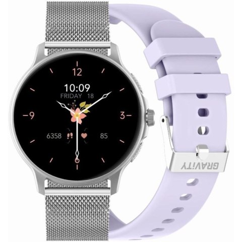 Smartwatch Damski GRAVITY GT12-6 Fioletowy Pasek Silikonowy + Srebrna Bransoleta Gravity