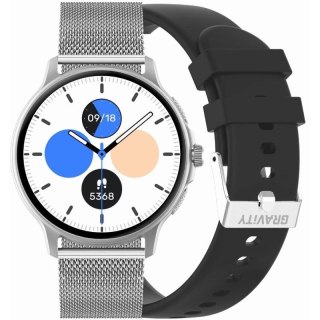 Smartwatch Damski GRAVITY GT12-7 Czarny Pasek Silikonowy + Srebrna Bransoleta Gravity