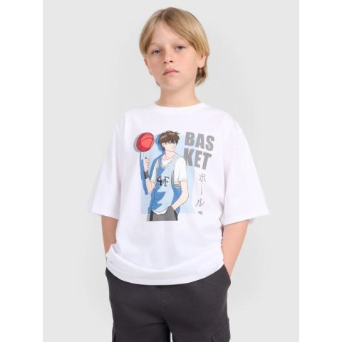 T-shirt oversize z nadrukiem chłopięcy 4F 4FJRAW25TTSHM3062-10S 4f
