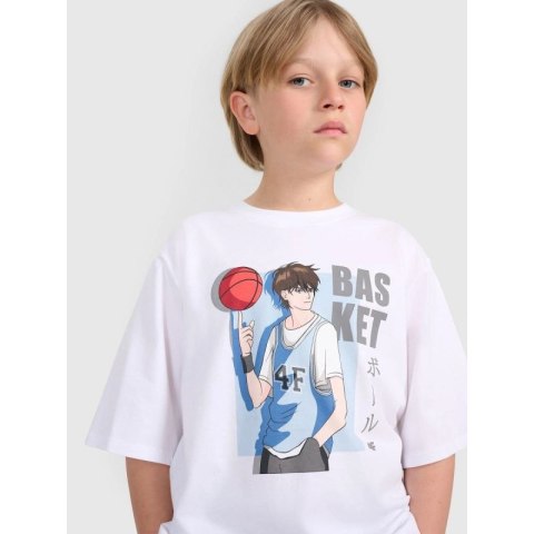 T-shirt oversize z nadrukiem chłopięcy 4F 4FJRAW25TTSHM3062-10S 4f