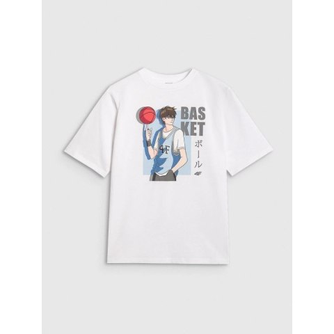 T-shirt oversize z nadrukiem chłopięcy 4F 4FJRAW25TTSHM3062-10S 4f